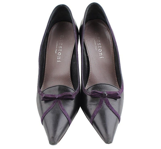 A TESTONI Schwarze & lila Lederverzierte Pumps 35 26810923