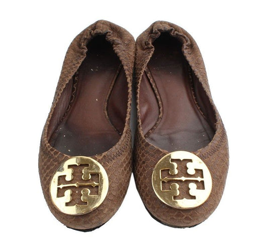 Tory Burch Chocolate Python Pattern Banded Flat Shoes 240 26810867