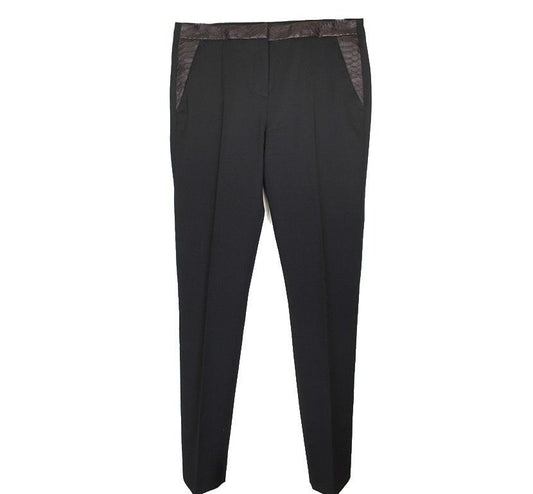 THE KOOPLES Schwarze Pythonmuster Lederbesatz Wollbundhose 34 26809597