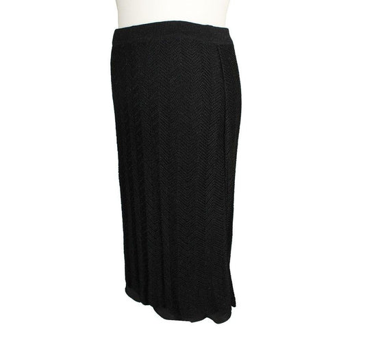 MaxMara Max&Co Metallic Black Wave Knit Banded Skirt 55 26809349
