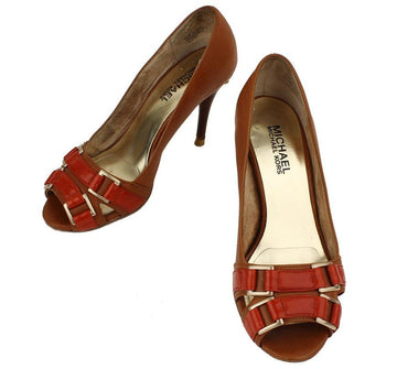 MICHAEL KORS キャメルブラウン＆オレンジ オープントゥパンプス 5.5M 26810940