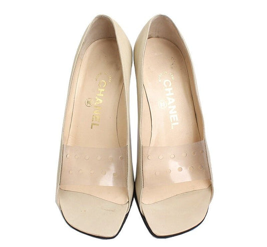 CHANEL Beige Lochband Offene Zehen Pumps 36 C 33421282