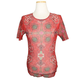 ISSEY MIYAKE イセイ ピンク シースルー プリント トップス 44 26807156