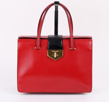 Prada Red Leather Gold-tone Women's Tote Bag B2725C 26428361
