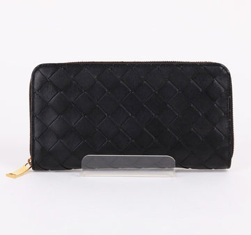 BOTTEGA VENETA 金色のブラックジッパーアラウンド長財布 593217 27438285