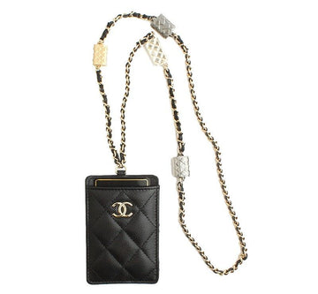 CHANEL Schwarze Kaviar-Kartenbörse mit goldenem Anhänger 31. Serie 27482542