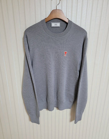 AMI L Grauer Herzstickerei Wollstrickpullover 30479764