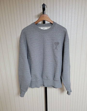 AMI M Grey Big Heart Tone-on-Tone Embroidery Sweatshirt 28061482