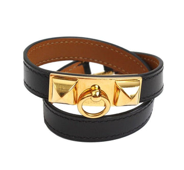 Hermes Medor Black Epsom Double Strap Golden Bracelet XS R 34980127