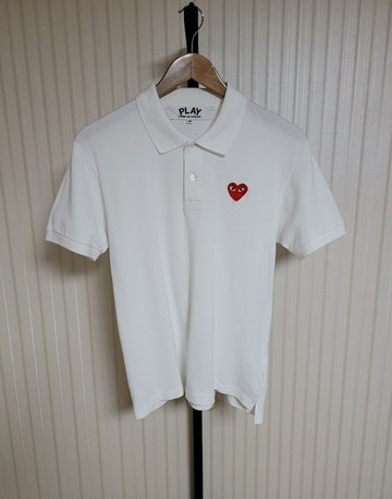 Comme Des Garcons M White Red Patch Men's Short Sleeve Polo T-Shirt 25889893