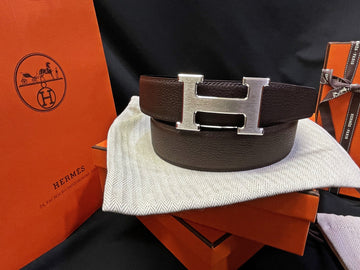 HERMES マットシルバー クラシック ブラック ブラウン リバーシブル ベルト 7140104523 35324083