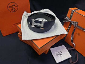 HERMES Silber Klassischer Silber Klassischer Schwarz Blau Wendegürtel 35324099