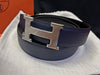 Hermes Silver Classic Reversible Belt Black Blue 35324099 [P]