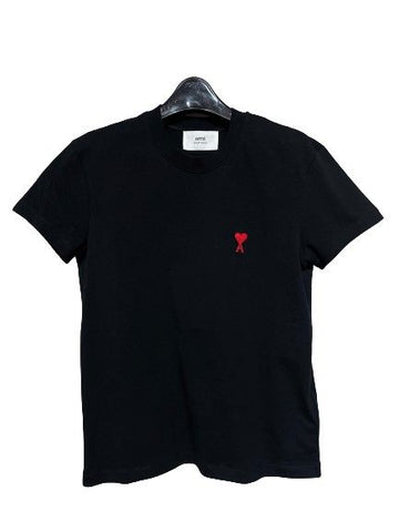 AMI Black Logo Round Short Sleeve T-Shirt for Men 7209541985 35409315