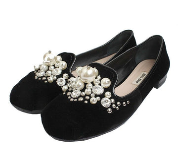 Miu Miu Black Velvet Pearl Loafers 37 12 35485236