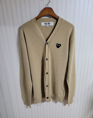 Comme Des Garcons XL Beige Black Patch Men's Cardigan 29027924