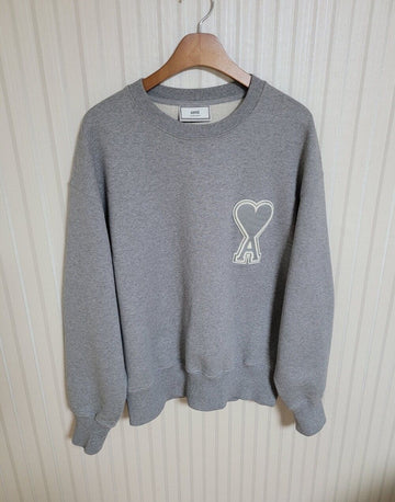 AMI Grey Big Heart Embroidery Sweatshirt L 35821883