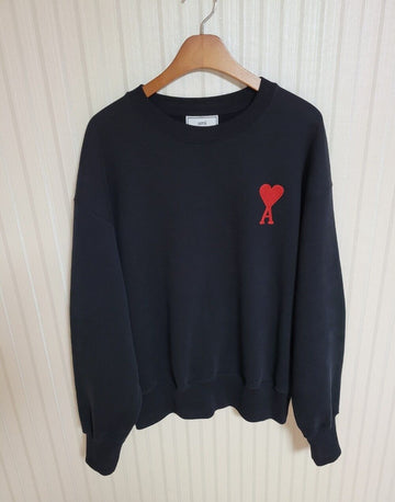 AMI Black Big Heart Embroidery Sweatshirt L 33969626