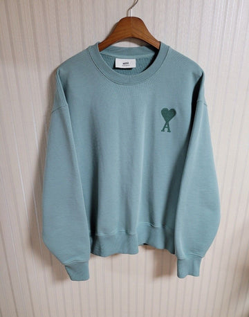 AMI l L Aqua Mint Big Heart Embroidery Sweatshirt 28119418