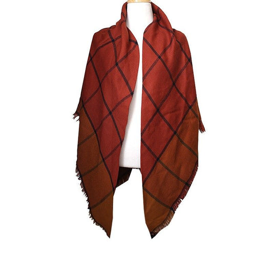 Burberry Brick Red Check Wool Shawl and Scarf 35966524