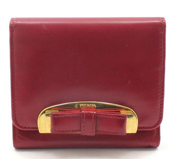 Prada Red Leather Gold-tone Ribbon Tri-fold Wallet M176A 28257492