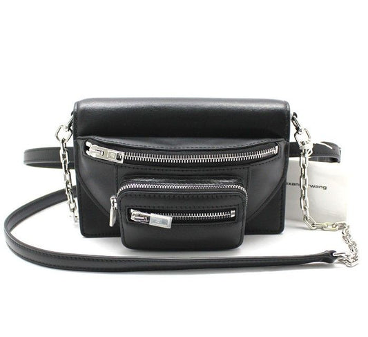 ALEXANDER WANG ブラックレザーアティカスモールベルトバッグ兼ショルダーバッグ 28257336