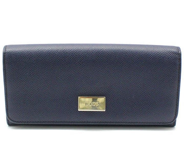 Tods Navy Leather Silver-Plated Flap Long Wallet 19.5cm x 9cm x 3cm 28257601
