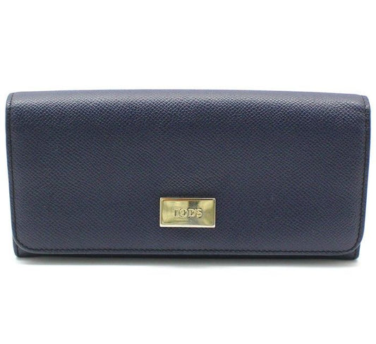 Tods Navy Leather Silver-Plated Flap Long Wallet 19.5cm x 9cm x 3cm 28257601