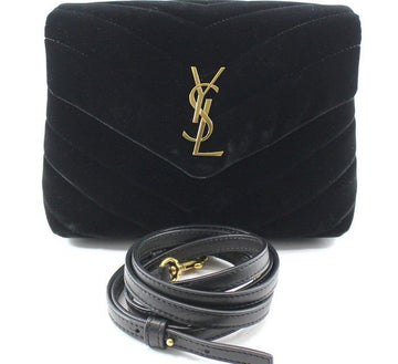 SAINT LAURENT 467072 ブラック スウェード ゴールド モノグラム ルル トイ クロスバッグ 28305425