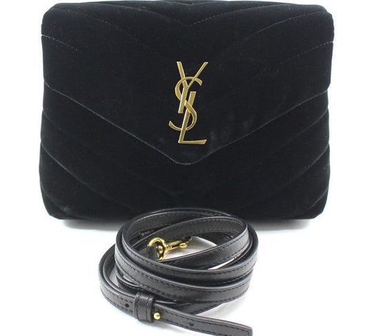 SAINT LAURENT 467072 ブラックスウェード ゴールドモノグラム ルルトイ クロスバッグ 28305425
