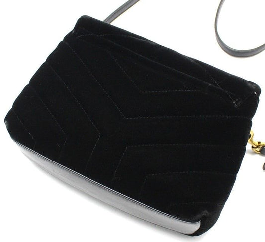 SAINT LAURENT 467072 ブラックスウェード ゴールドモノグラム ルルトイ クロスバッグ 28305425
