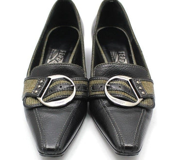 SALVATORE FERRAGAMO ブラックレザーシルバートーンガンチーニシューズ 6.5C 28257266