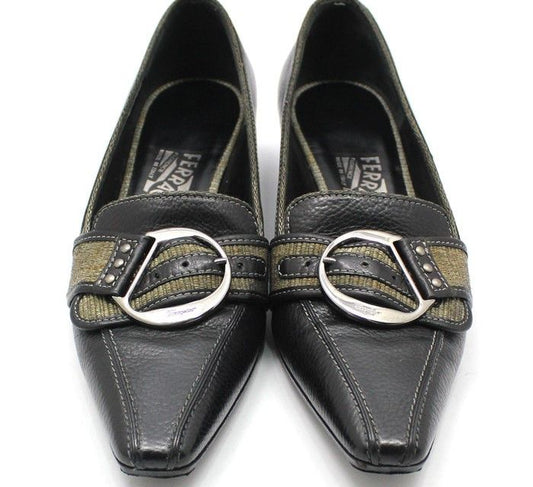SALVATORE FERRAGAMO Schwarze Leder Gancini Schuhe 6.5C 28257266