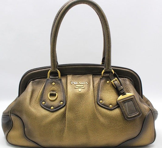 PRADA BR3508 Gold Bronze Metallic Leder Tote Bag 28257446
