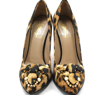SAINT LAURENT レオパードホピハイヒール靴 37 28257241