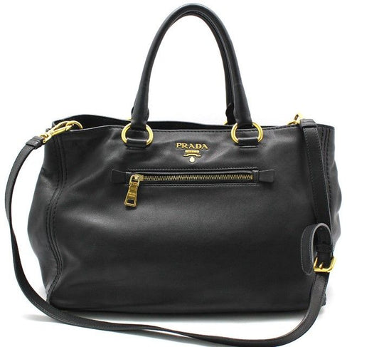 PRADA BN2103 ブラック ソフト カーフ レザー ゴールド ショルダーバッグ 28257341