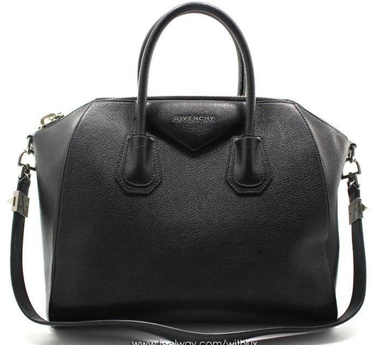 GIVENCHY ブラックゴートスキンシルバーアンティゴナミディアムショルダーバッグ 28257378