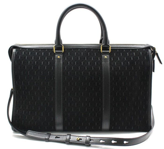 SAINT LAURENT 578336 ブラック スエード モノグラム オールオーバー ミディアム ダッフルバッグ ショルダーバッグ 28257340