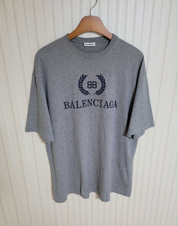 BALENCIAGA XS Graue Lorbeer-Logo Oversized T-Shirt XS 34199326