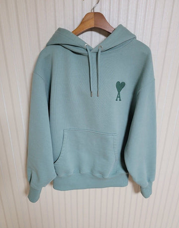 AMI s S アクアグリーン ビッグハート 刺繡 フード Tシャツ 28747151