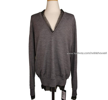 DOLCE & GABBANA Graue schwarze Tüllbesatz-Wollstrickpullover 40 29989233