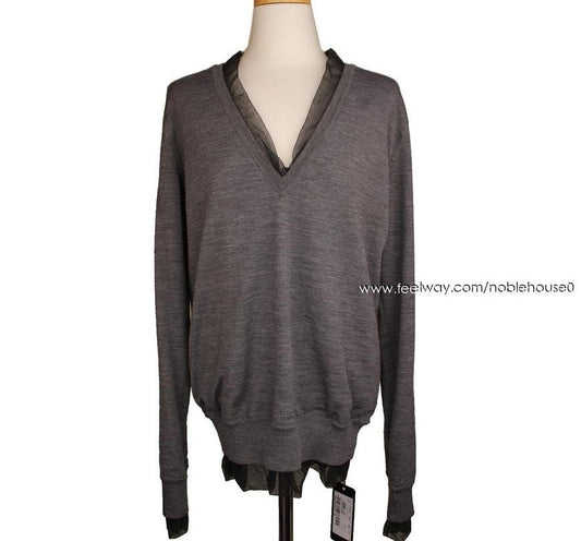 Dolce & Gabbana Gray Black Tulle Trimming Wool Knit 40 29989233