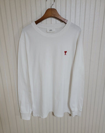 AMI Weiße kleine Herzstickerei Langarm-T-Shirt XL 36762297
