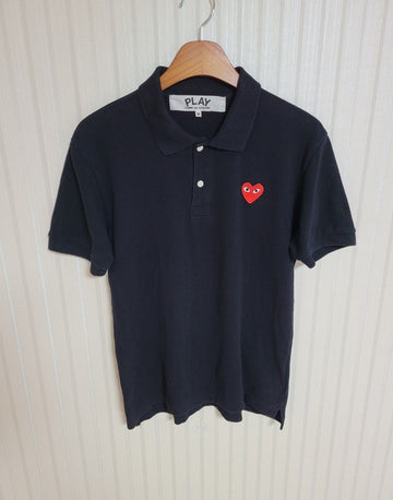 Comme Des Garcons M Black Red Patch Men's Short Sleeve Polo T-shirt 33112700