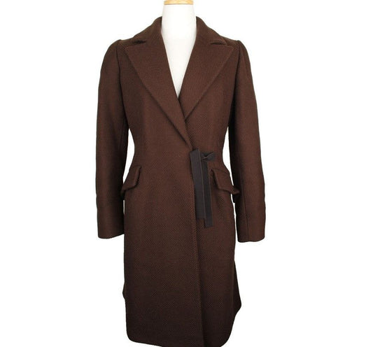 Prada Chocolate Brown Virgin Wool Embossed Long Coat 26810515