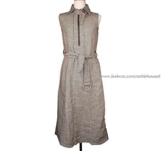 CASTELBAJAC Schwarzes & Weißes Streifen Ärmelloses Leinenkleid 55,5 26809297