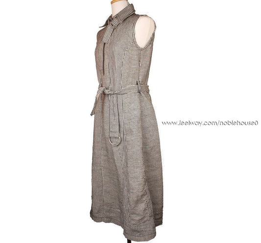 CASTELBAJAC Schwarzes & Weißes Streifen Ärmelloses Leinenkleid 55,5 26809297