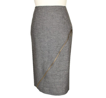 Alexander McQueen Zipper Detail Linen Wool Blend Skirt 36 26809282