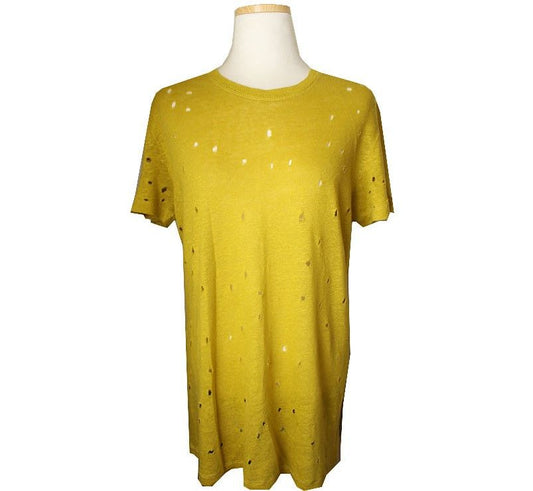 Iro XS Olive Green Distressed Linen T-Shirt 32982298