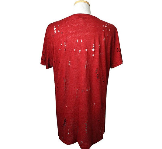 Iro Burgundy Damaged Linen T-Shirt 34 32982292